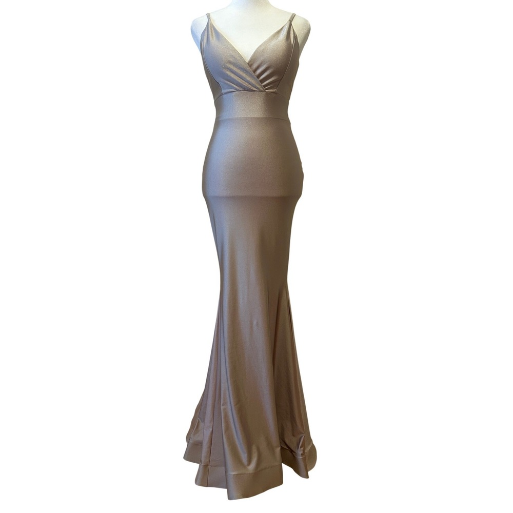 Vintage Jessica Angel Dress Sz XS Champagne Metallic Babydoll Open Back Y2K Prom